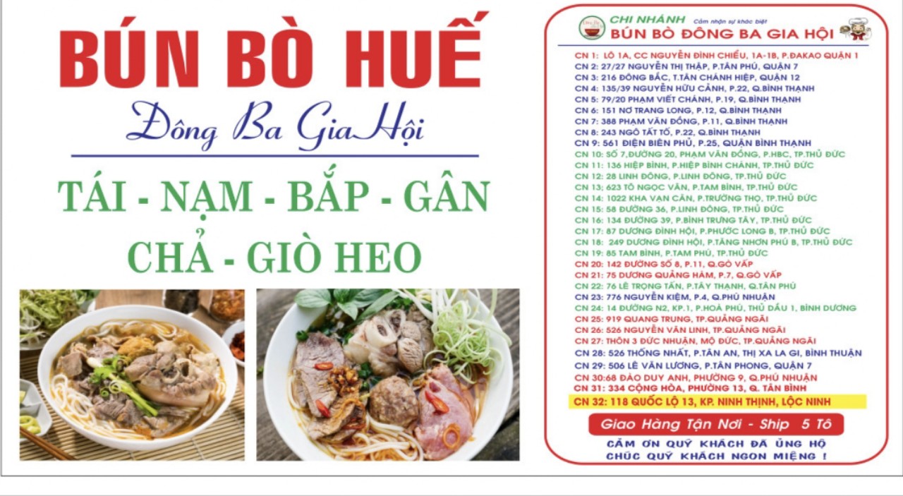 Hệ Thống Bún bò Đông Ba Gia Hội